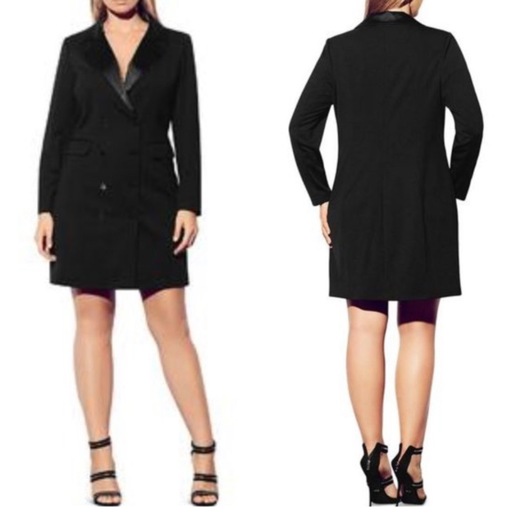 City Chic Black Blazer Tuxedo Dress Size: 20